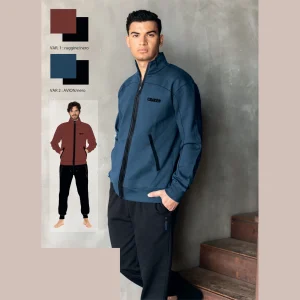 El Charro Fitness Uomo Tuta In Felpa Bicolore Full Zip E Pantalone Con Tasche  Art. Gcm217