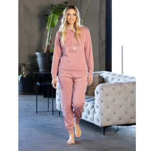 Irge Inverno Donna Pigiama Serafino 3 Bottoni In Caldo Cotone 100% Con Ricamo Art. Mii2415