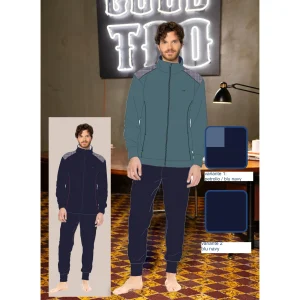 Irge Home  Pigiama Uomo Pile Bicolore Serafino 3 Bottoni Con (pantalone Fantasia) Art. Mip2481