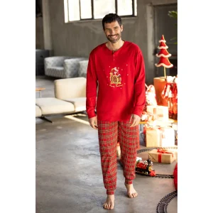 Irge Natale  Pigiama Uomo In Caldo Cotone Ricamo Babbo Natale (per Tutta La Famiglia) Art. Xmasmi42
