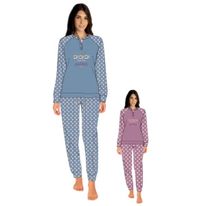 You & Me Inverno Pigiama Donna Fantasia Serafino 3 Bottoni In Caldo Cotone Con Stampa Art. Ymi723