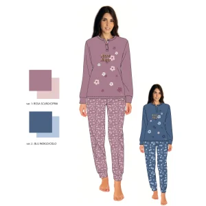 You & Me Inverno Pigiama Donna Serafino 3 Bottoni In Caldo Cotone Con Pantalone Fantasia Art. Ymi740