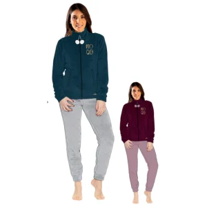 You&me Donna Coral Pigiama Donna Full Zip Bicolore In Soffice Coral Con Ricamo Art. Ymc733