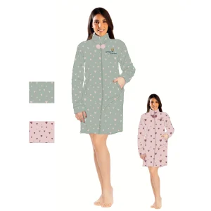 You&me Donna Coral Vestaglia Donna Full Zip In Soffice Coral Stampata Art. Ymc735