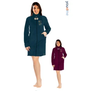 You&me Donna Coral Vestaglia Donna Full Zip In Soffice Coral Con Ricamo Art. Ymc738