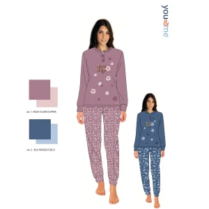 You & Me Inverno Pigiama Donna Calibrato Serafino 3 Bottoni In Caldo Cotone Pantalone Fantasia Art. Ymic021