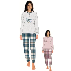 You & Me Inverno Pigiama Ragazza Serafino 3 Bottoni Pantalone Fantasia In Caldo Cotone Art. Gymi66