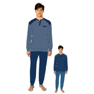 You & Me Inverno Pigiama Uomo Serafino 3 Bottoni Tinta Unita In Caldo Cotone Con Taschino Art. Ymi690