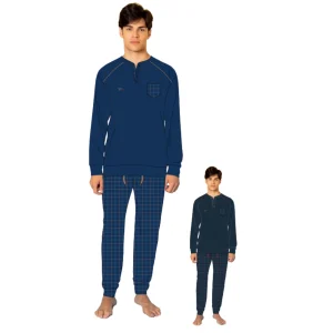 You & Me Inverno Pigiama Uomo Serafino 3 Bottoni Tinta Unita In Caldo Cotone Con Logo Art. Ymi691