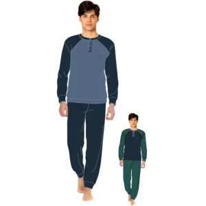 You & Me Inverno Pigiama Uomo Serafino 3 Bottoni Tinta Unita In Caldo Cotone Con Logo Art. Ymi692