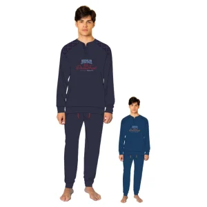 You & Me Inverno Pigiama Uomo Serafino 3 Bottoni Tinta Unita In Caldo Cotone Con Stampa Art. Ymi693