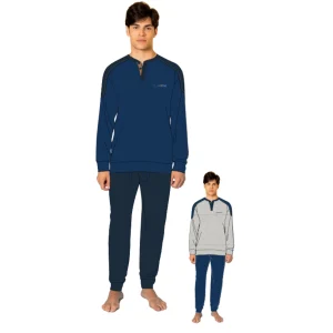 You & Me Inverno Pigiama Uomo Serafino 3 Bottoni Tinta Unita In Caldo Cotone Art. Ymi695