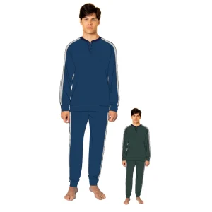 You & Me Inverno Pigiama Uomo Serafino 3 Bottoni Tinta Unita In Caldo Cotone Art. Ymi710