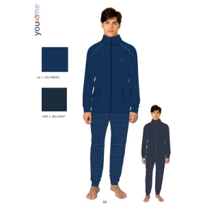 You & Me Uomo Pile Pigiama Uomo Full Zip In Pile Con Ricamo Con Pantalone Fantasia  Art. Ymp705