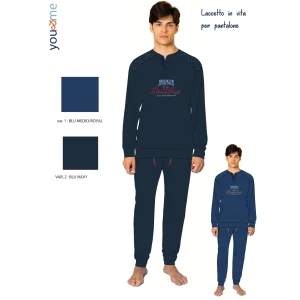 You & Me Inverno Pigiama Uomo Calibrato Serafino 3 Bottoni Tinta Unita In Caldo Cotone Art. Ymic014