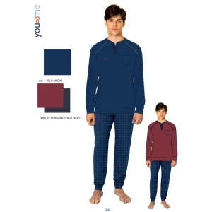 You & Me Uomo Pile Pigiama Uomo 3 Bottoni Lupetto "calibrato" Con Ricamo Con Pantalone Fantasia  Art. Ympc16