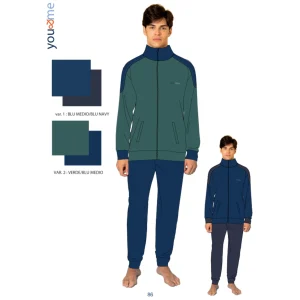 You & Me Uomo Pile Pigiama Uomo Full Zip Bicolore  "calibrato" Con Ricamo  Art. Ympc18