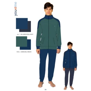 You & Me Pile  Pigiama Ragazzo Full Zip Bicolore In Pile Con Tasche Con Ricamo  Art. Bymp62