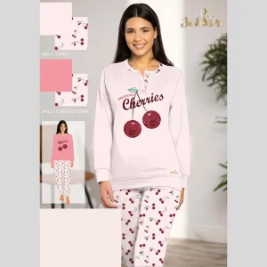 You&me Primavera Pigiama Donna Lungo Serafino Pantalone Stampato In 100% Cotone Con Stampa Art. Yml782