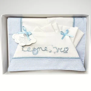 Irge Completo Lenzuolini Per Lettino Grande In Puro Cotone Ricamato 120x180 Art. Bicl02