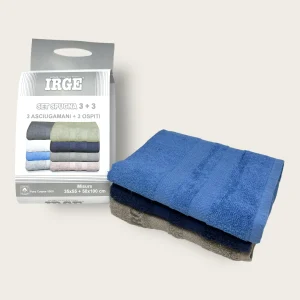 Irge Set -3 Asciugamani + 3 Ospiti Con Ricamo In Spugna Cotone 100% Tinta Unita  Art. 3+3 Spugna