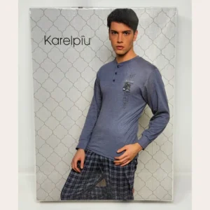 Karel Pigiama Uomo Serafino In Caldo Cotone Con Pantalone Fantasia  Art. Ss1719