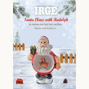 Irge Natale - Santa Claus Con Rudolf - Babbo Natale In Resina Con Luci Led E Carillon  Art. Irn94
