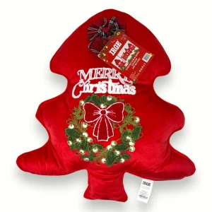 Irge - Cuscino A Forma Di Albero Di Natale Con Ricamo Merry Christmas  Art. X402