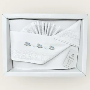 Pastello Completo Lenzuola Lettino Ricamata 3 Pezzi -sopra+sotto+federa- In Cotone 120x180  Art. Ll31e