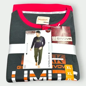 Givova - Pigiama Uomo Caldo Cotone Interlock 100% Cotone Maglia Con Ricamo Pantaloni Con Polsino Art. Gi565