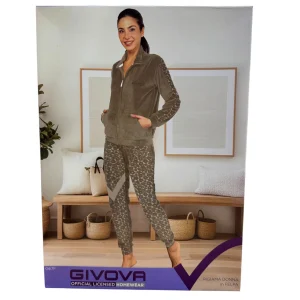 Givova - Tuta Homewear - Pigiama Donna In Felpa Full Zip Pantalone Fantasia Con Polsino Art. G67f