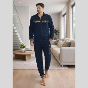 Givova Homewear Tuta Uomo In French Terry Full Zip Bicolore Con Logo Art. G606fa