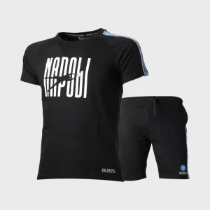 Ssc Napoli - Completino Uomo Del Napoli In Cotone - Maglietta Cotone Jersey E Pantaloncino French Terry