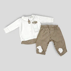 Pastello Completo Clinico 2 Pezzi Neonato In Puro Cotone Con Ricamo  Art.cj45aa