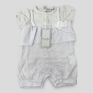 Pastello Pagliaccetto Corto Neonata In Puro Cotone Ricamato  Art.pa41aa