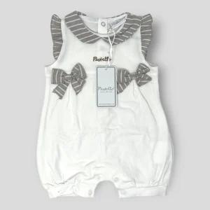 Pastello Pagliaccetto Corto Neonata In Puro Cotone Ricamato  Art. Pa40aa