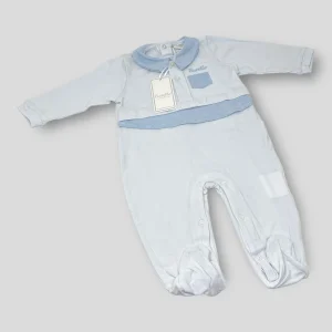 Pastello Tutina Lunga Jersey Neonato In Puro Cotone Con Ricamo