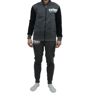 Zeus Tuta Uomo Full Zip In Felpa Pantalone Con Tasca E Elastico Alla Caviglia  Nero Grigio  Art.mz02