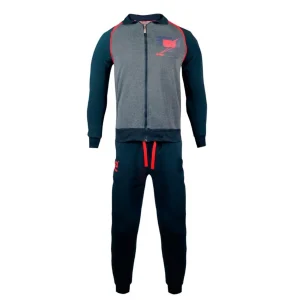 Zeus Tuta Uomo Full Zip In Felpa Pantalone Con Tasca E Elastico Alla Caviglia  Nero Blu  Art.mz04