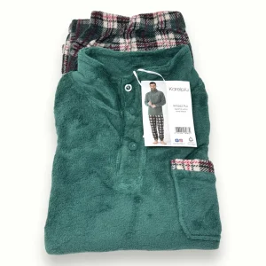 Karel - Pigiama Uomo Lupetto In Caldo Coral Fleece Con Pantalone Fantasia Art. Kf5262