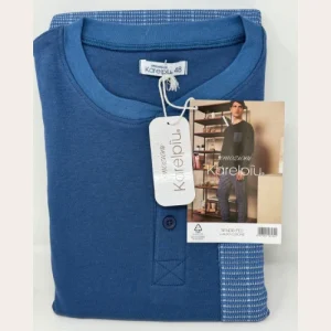 Karel Pigiama Uomo Serafino Con Taschino In Caldo Cotone Pantalone Fantasia Art. Se5436