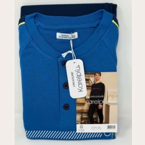 Karel Pigiama Uomo Serafino Con Stampa In Caldo Cotone Pantalone Unito  Art.5446