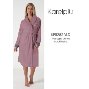 Vanue' Inverno Donna Vestaglia Lunga In Morbido Pile Sciallata Tinta Unita Art. Kf5282vld