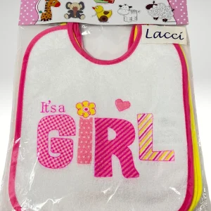 Roby Baby - 6 Pezzi Bavetta Media Spugna 100% Cotone Retro Pvc Chiusura/lacci Femminuccia Art. B6511l