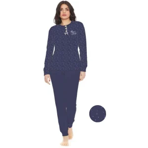 Irge Woman -pigiama Donna In Caldo Cotone 100% Serafino 3 Bottoni Stampato Con Ricamo  Art. Mi1423