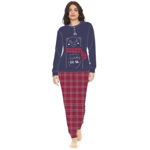 Irge Woman -pigiama Donna Caldo Cotone 100% Serafino 3 Bottoni -disegno Orso-  Art. Mi1429