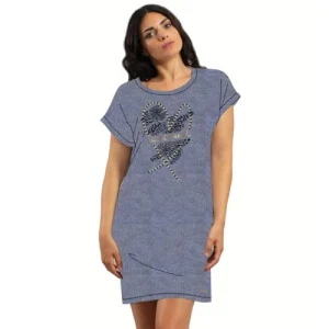 Y&m - Camicia Da Notte Donna Mezza Manica Stampata In Jersey Puro Cotone Art. Y&m328