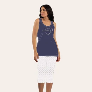 You&me Pigiama Donna Pescatore Spalla Larga Ricamato In Puro Cotone  Art. Y&m340