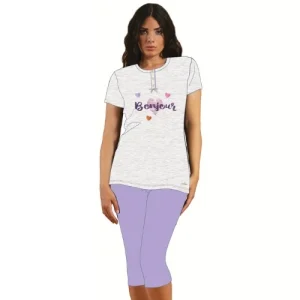 Y&m - Pigiama Donna Pescatore Mezza Manica Stampato In Puro Cotone  Art. Y&m347