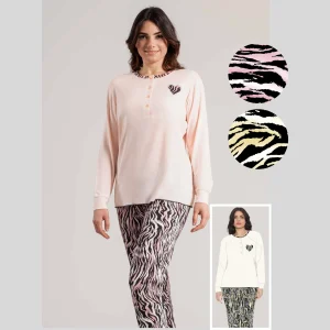 Irge Donna Pigiama Serafino 4 Bottoni In Viscosa Con Pantalone Fantasia Art. Ir1696